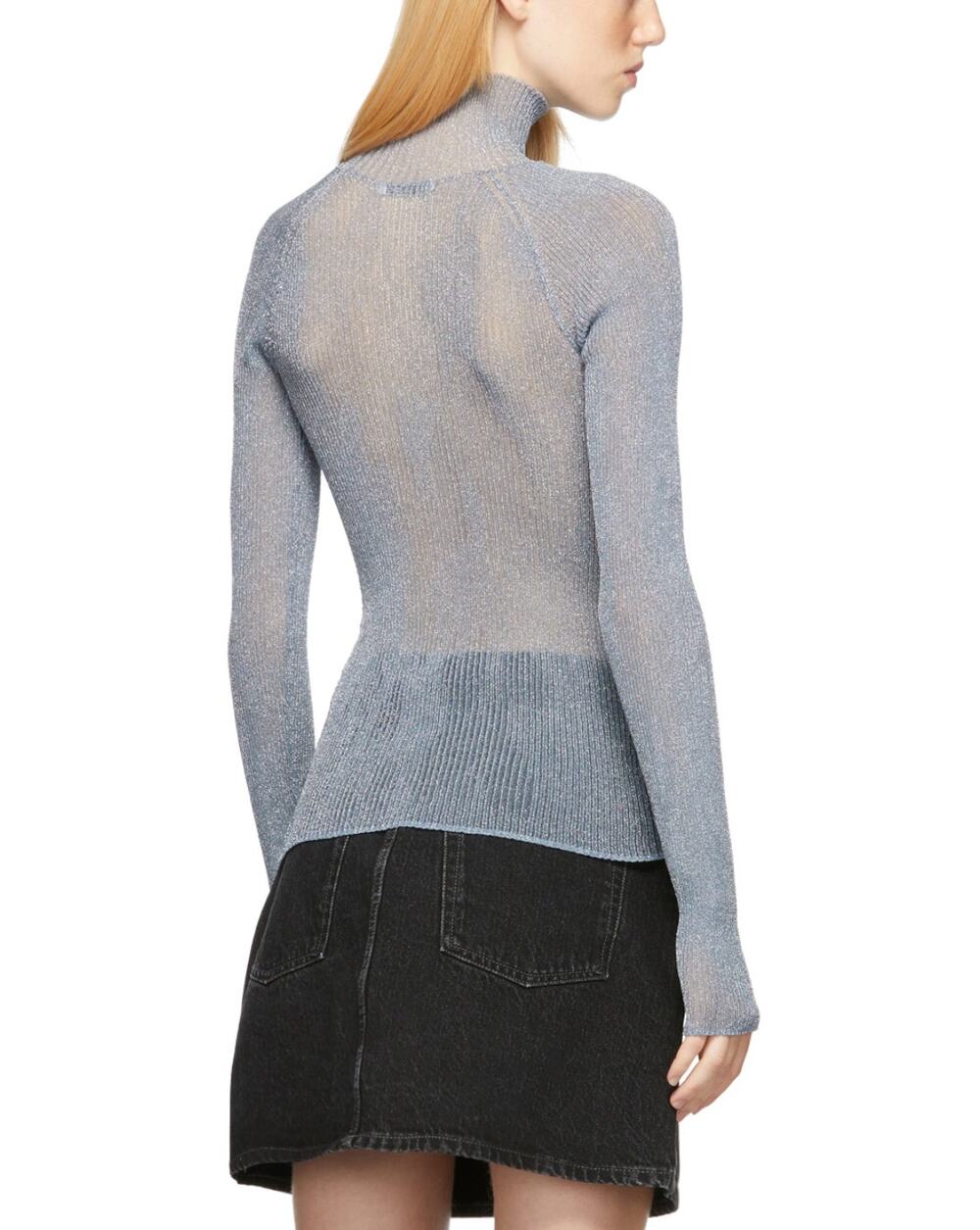 Acne Studions Metallic Lurex Top XS Silk Gray Sheer Turtleneck See Through Rib